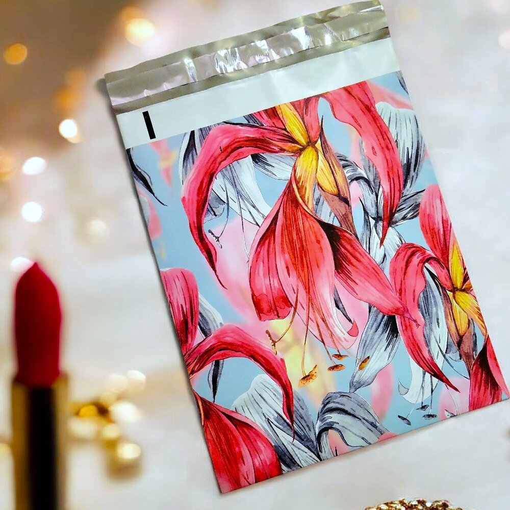 🔥(10) Gorgeous Poly Mailers 10x13" Red Tropical Floral  Mailing Bags - Picture 3 of 5